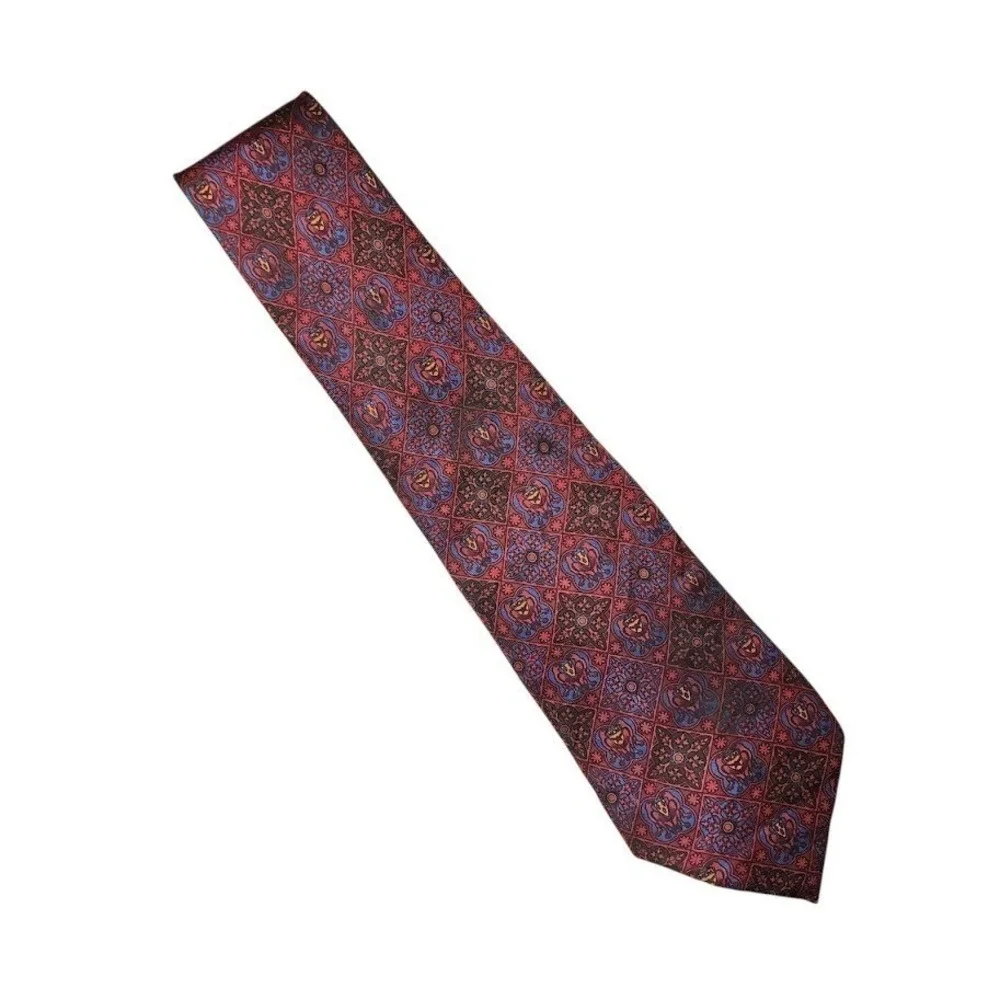 MCM‎ VINTAGE Silk Geometric Baroque floral bird print Tie